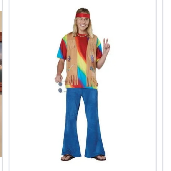 Totally Ghoul Halloween Costume Tie dyed Hippie Shirt Fringe Vest MENS MEDIUM - Picture 8 of 8